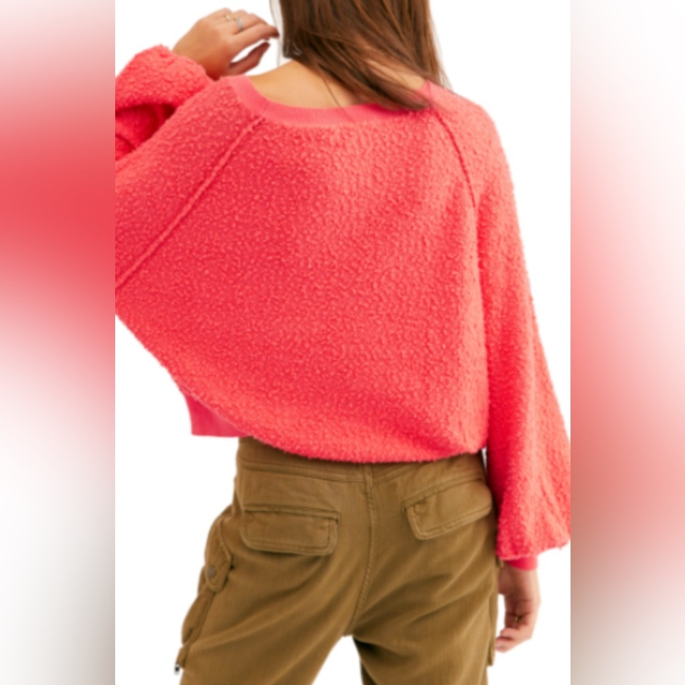 Free People Found My Friend Boucle Pullover Cactus Bloom Pullover Size S - Picture 2 of 12
